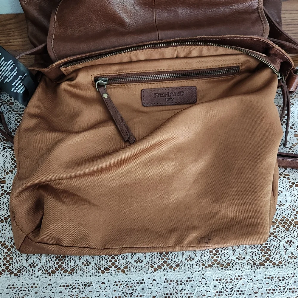 Rehard Italy Brown Leather Crossbody with Basket Weave Flap - Picture 10 of 16